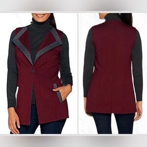 Dennis Basso Burgundy & Gray Ponte Knit Vest Women’s Size Extra Large